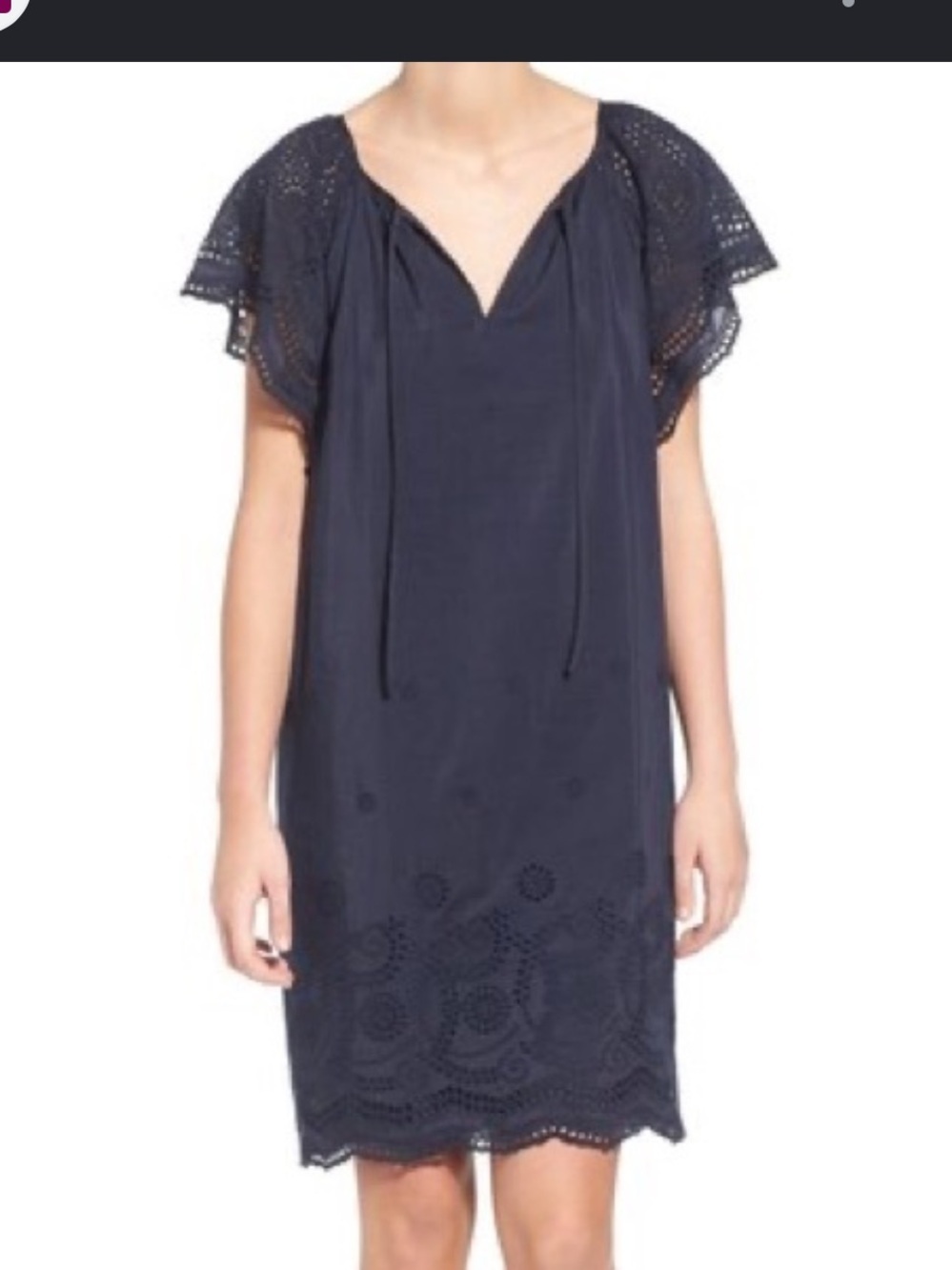 Madewell Moontide Navy Eyelet Flutter Sleeve Dress Women’s XS Cotton
